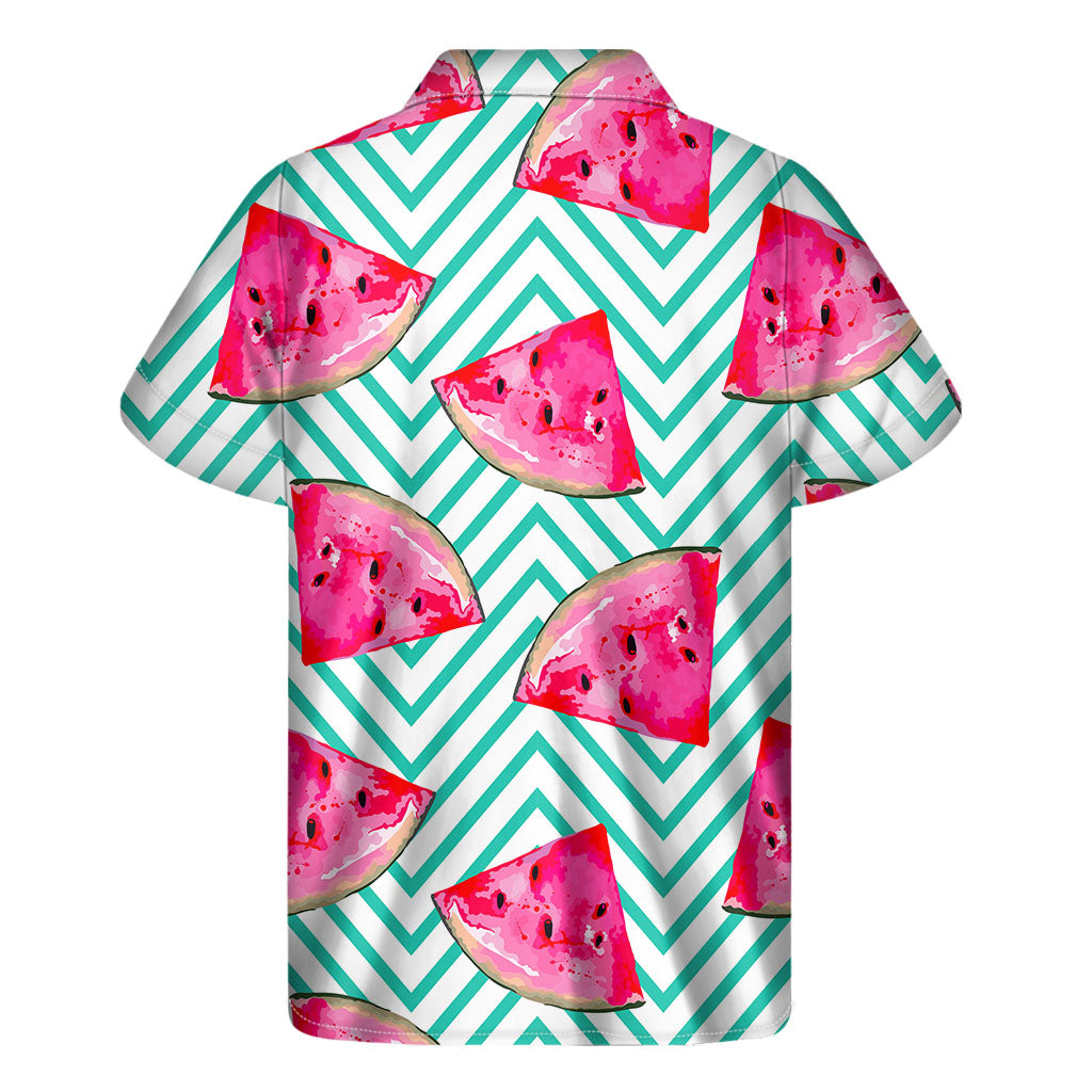 Tropical Vibes: Teal Chevron Watermelon Hawaiian Short Sleeve Shirt - 2