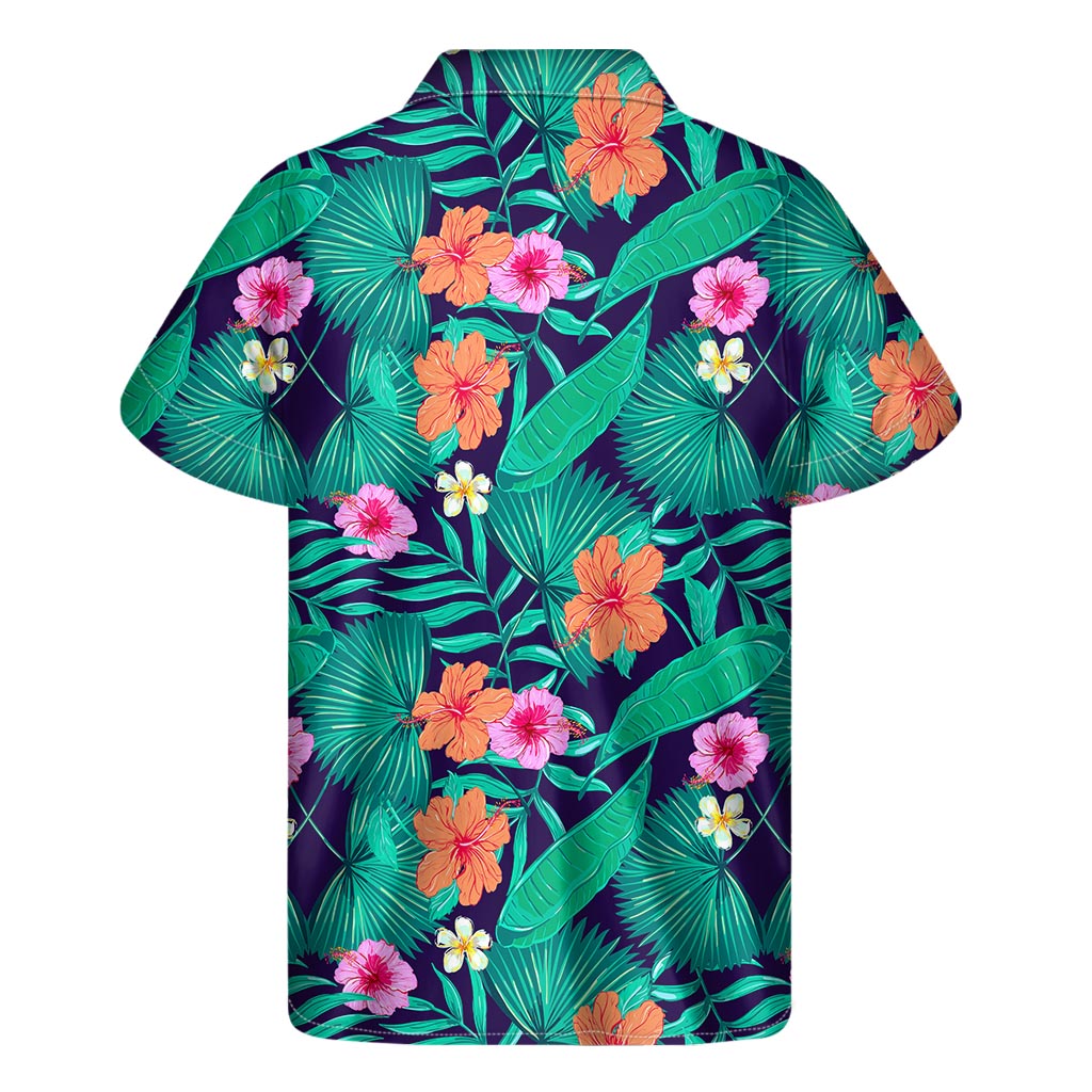 Teal Hawaiian Leaf &amp; Flower Pattern Print Men&#39;s Hawaiian Shirt - 2