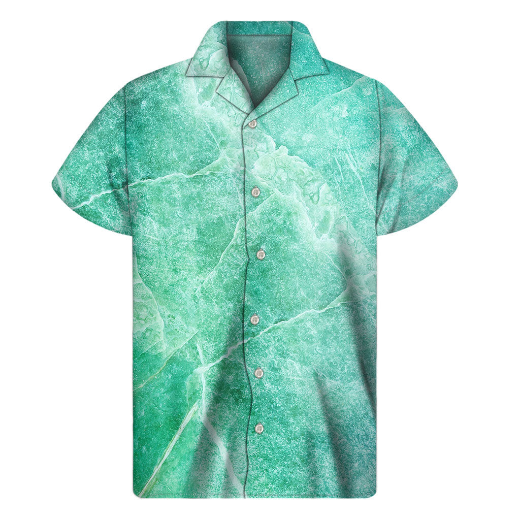 Teal Marble Print Hawaiian Short Sleeve Shirt - 1