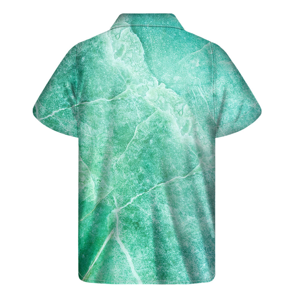 Teal Marble Print Hawaiian Short Sleeve Shirt - 2