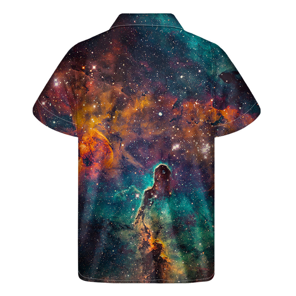 Teal &amp; Orange Universe Galaxy Hawaiian Short Sleeve Shirt - 2