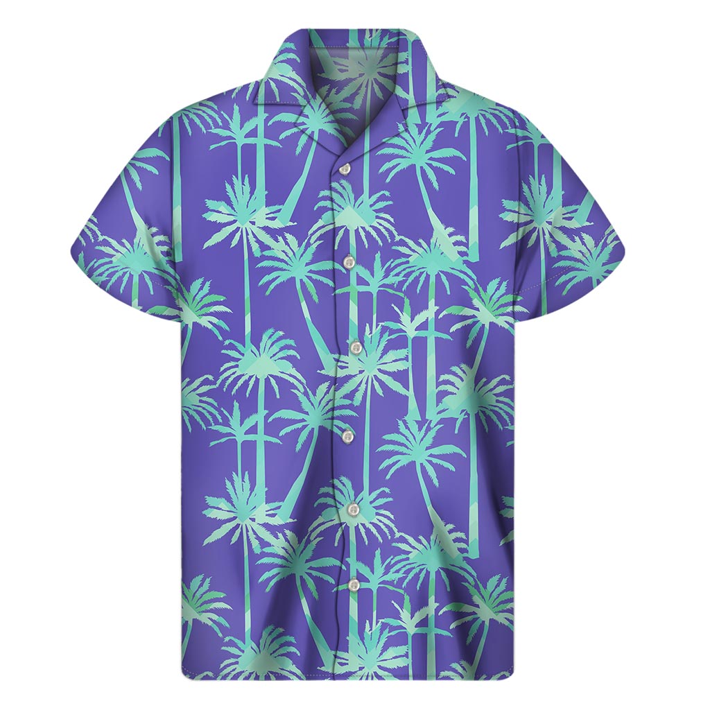 Tropical Teal Palm Tree Hawaiian Button-Up Shirt - 1