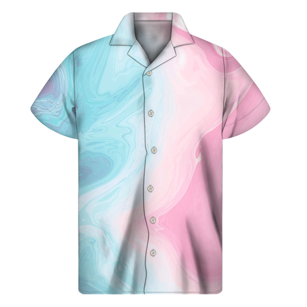 Teal Pink Liquid Marble Hawaiian Men&#39;s Short Sleeve Shirt - 1