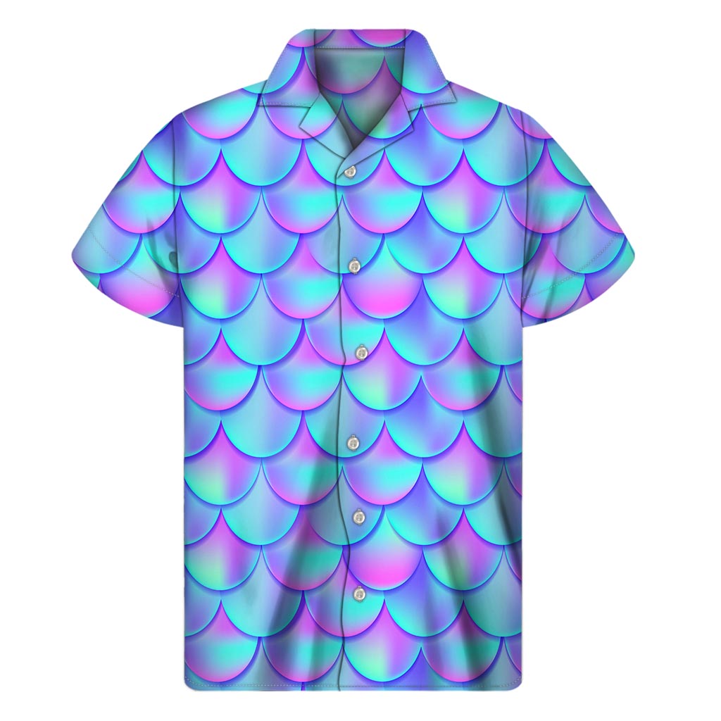 Teal &amp; Purple Mermaid Scales Hawaiian Shirt - 1