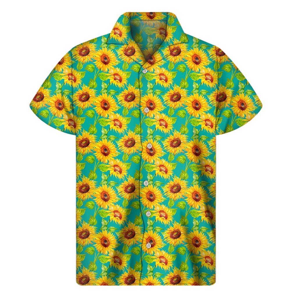 Teal Watercolor Sunflower Hawaiian Shirt - Embrace the Aloha Spirit in Style - 1