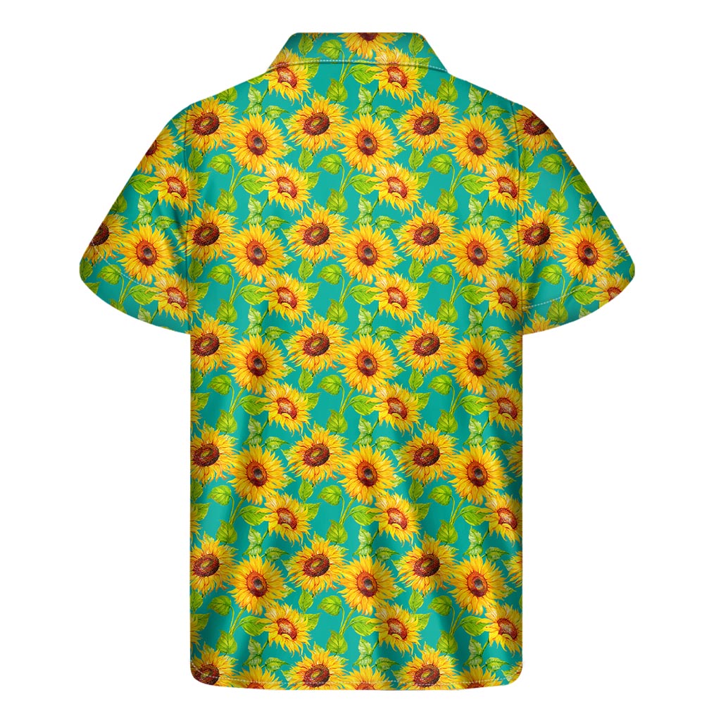 Teal Watercolor Sunflower Hawaiian Shirt - Embrace the Aloha Spirit in Style - 2