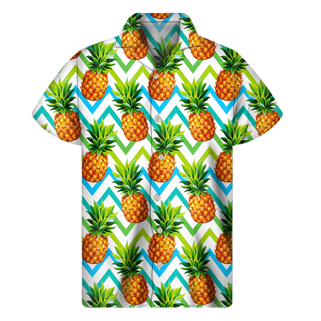 Teal Zig Zag Pineapple Hawaiian Short Sleeve Shirt - 1