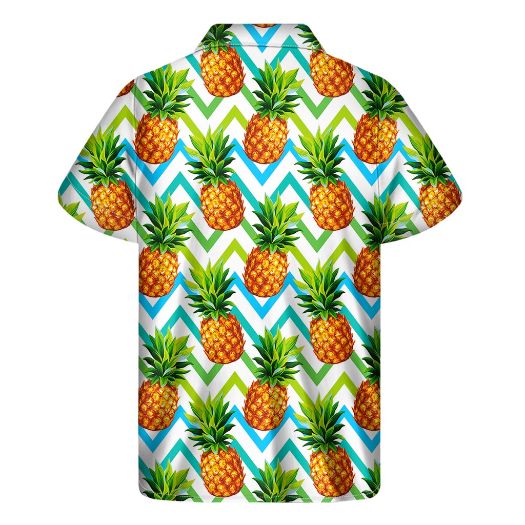 Teal Zig Zag Pineapple Hawaiian Short Sleeve Shirt - 2