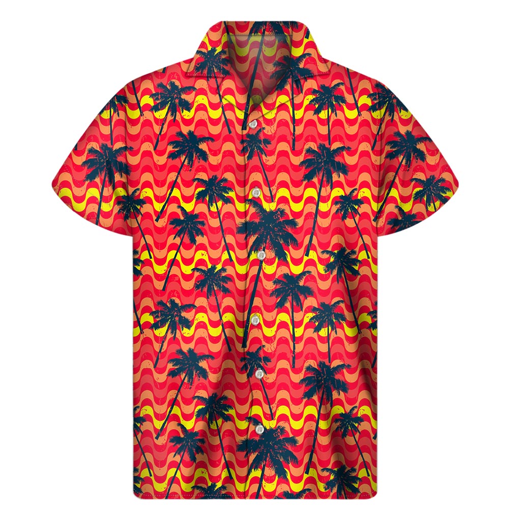 Tropical Vibes: Trippy Palm Tree Hawaiian Short Sleeve Shirt - 1