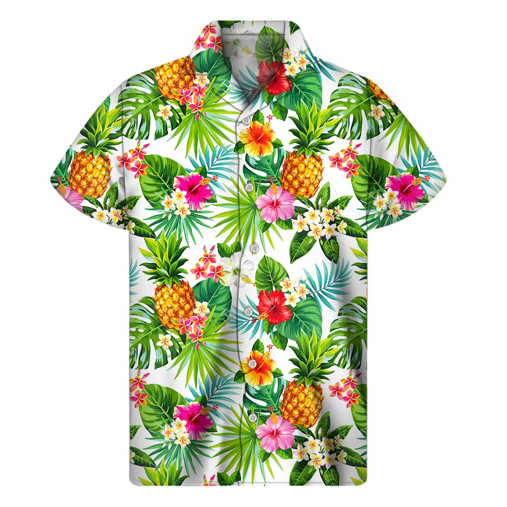 Tropical Aloha Pineapple Pattern Printed Hawaiian Short Sleeve Shirt - 1