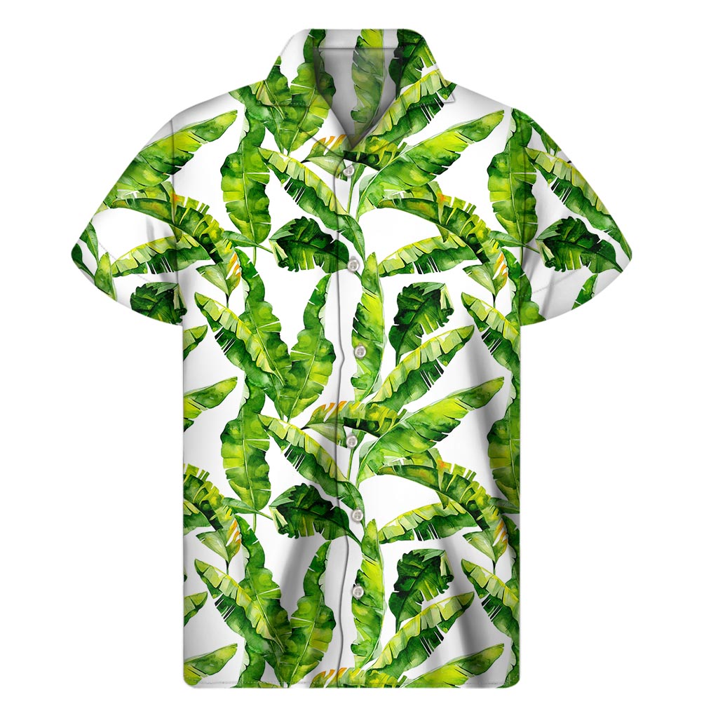 Tropical Banana Leaves Pattern Print Hawaiian Short Sleeve Shirt - 1