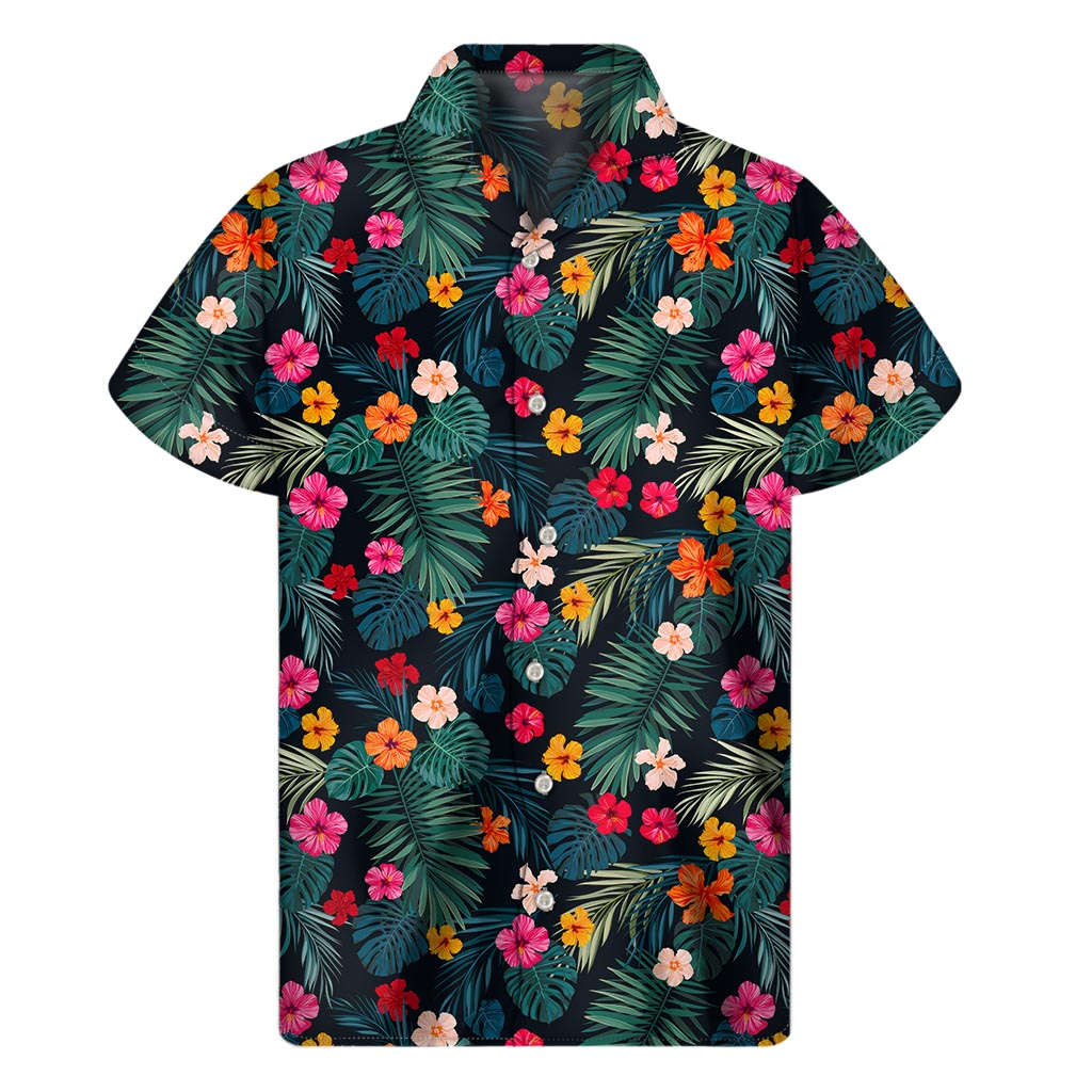 Tropical Flowers Hawaiian Print Short Sleeve Shirt - 1