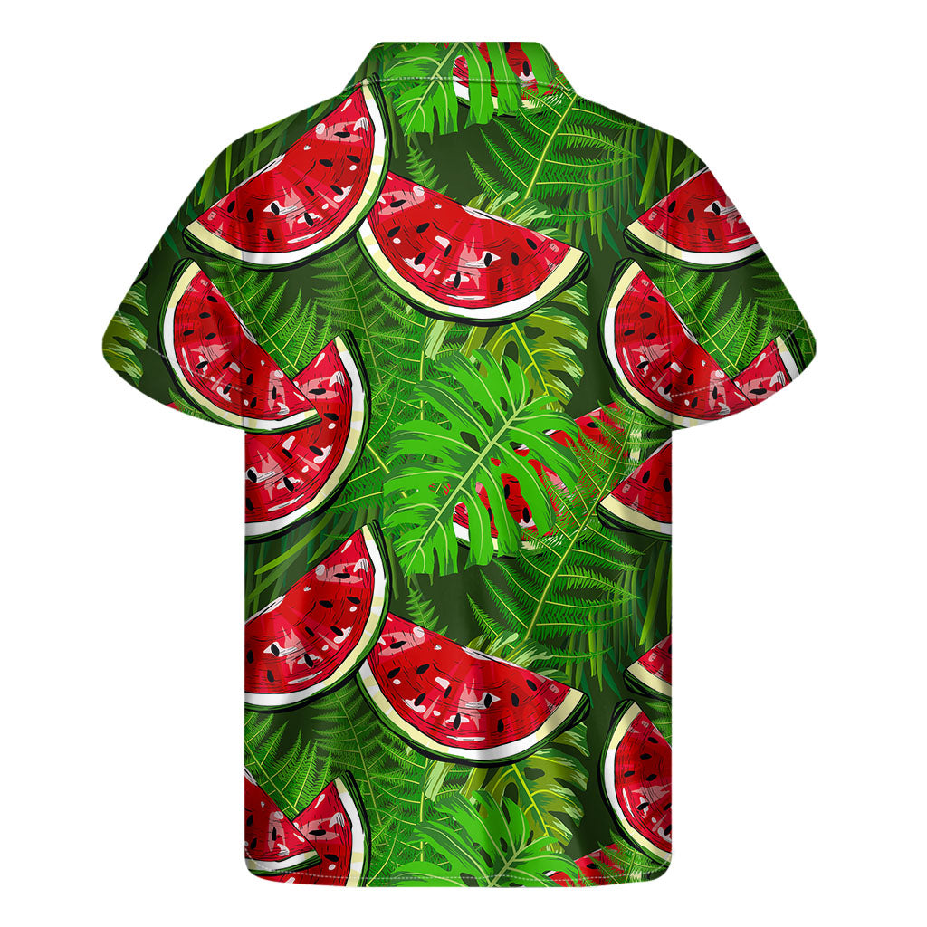 Island Vibes: Tropical Leaf and Watermelon Hawaiian Short Sleeve Shirt - 2