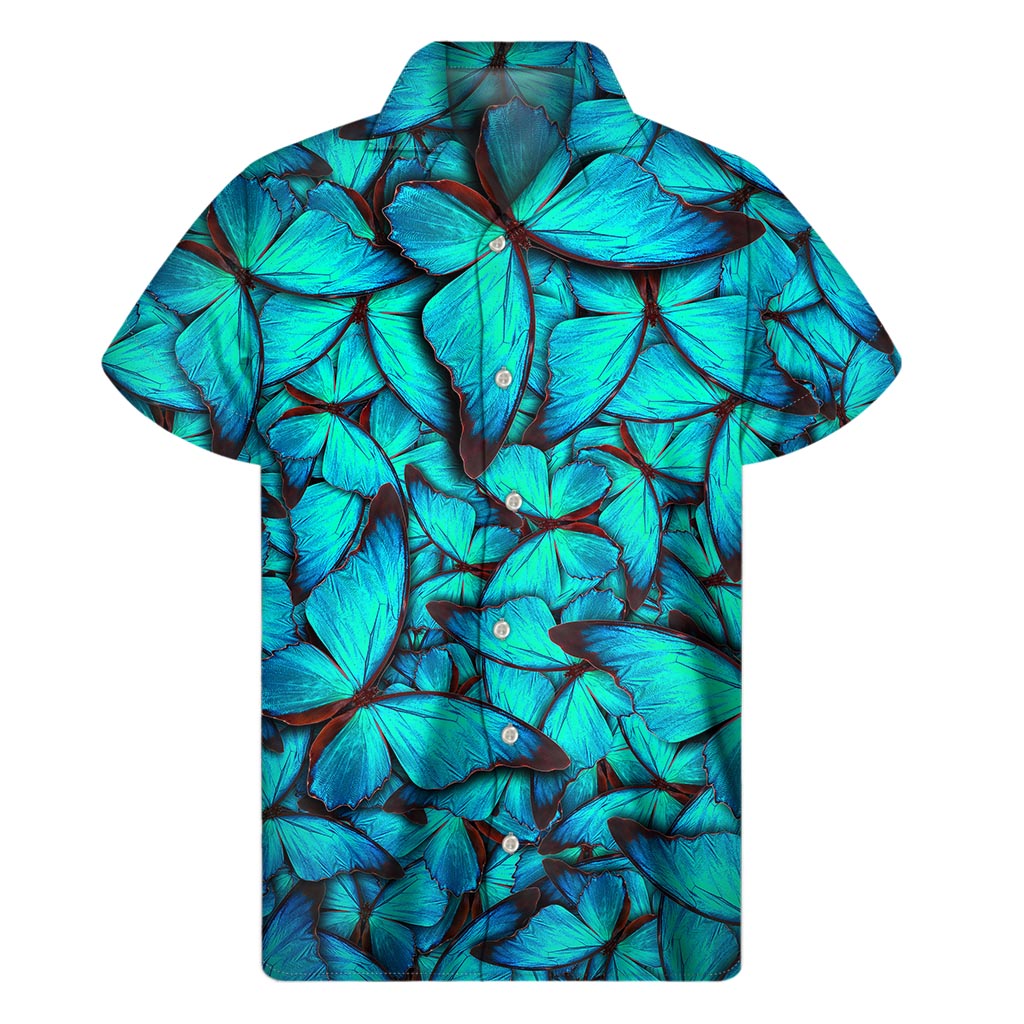 Turquoise Butterfly Hawaiian Aloha Shirt - 1