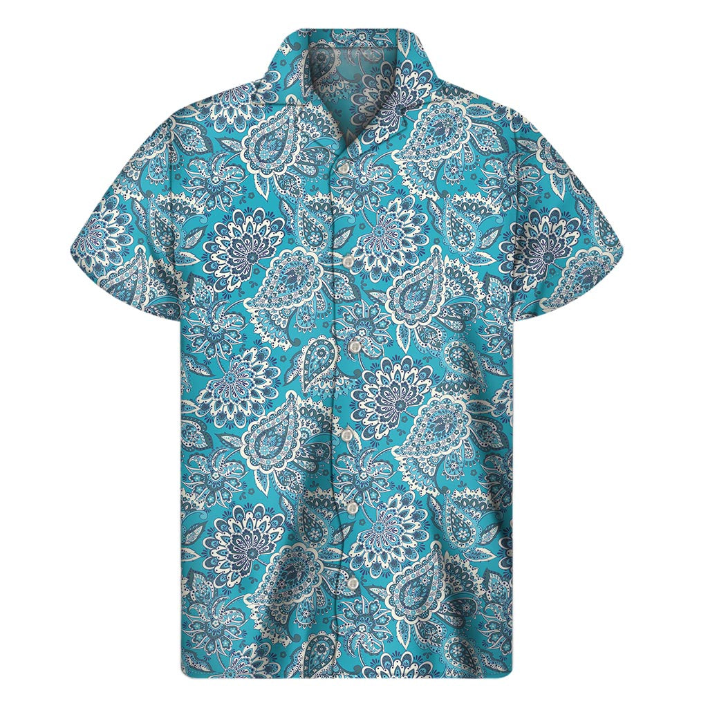 Tropical Paradise Bliss: Turquoise Floral Hawaiian Short Sleeve Shirt - 1