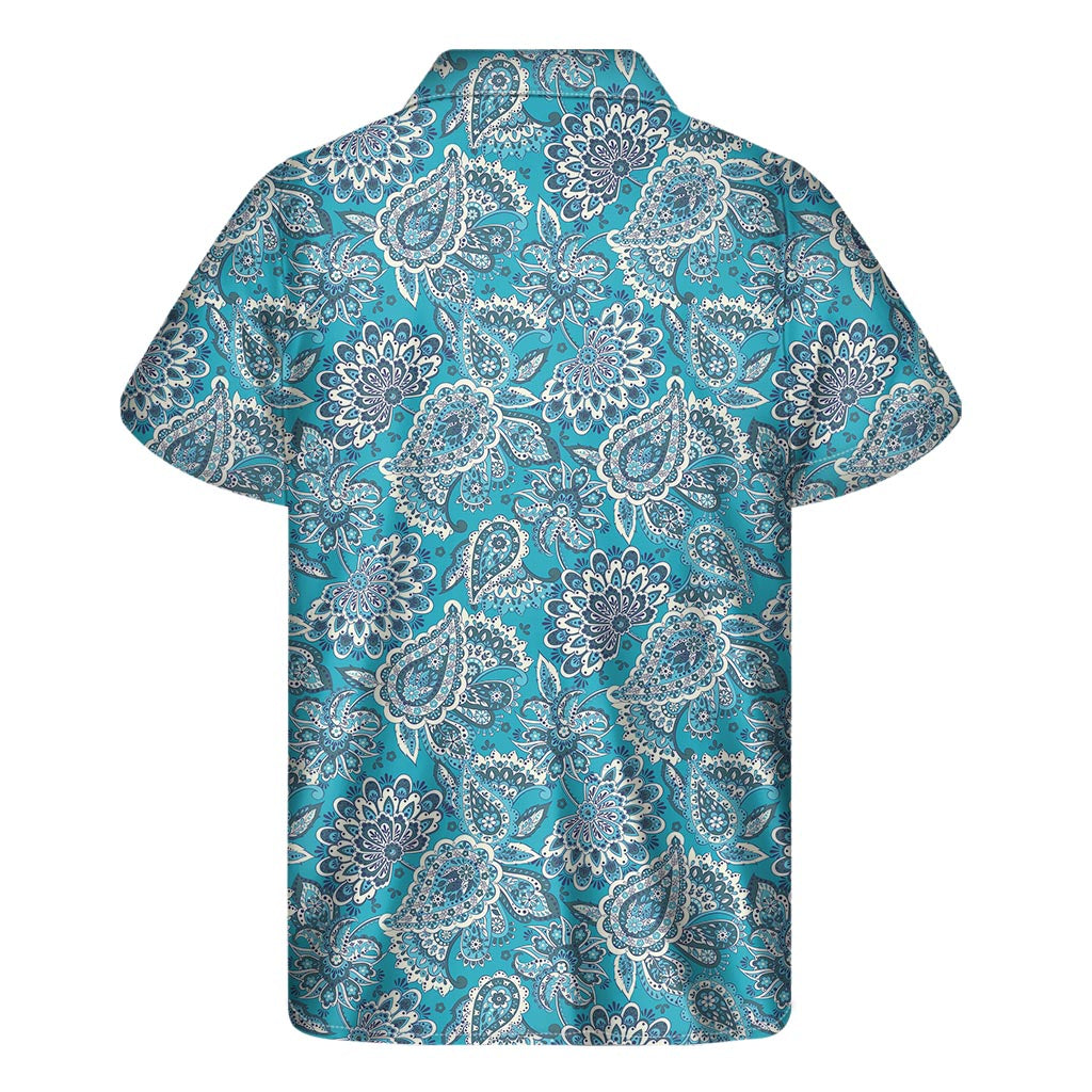 Tropical Paradise Bliss: Turquoise Floral Hawaiian Short Sleeve Shirt - 2