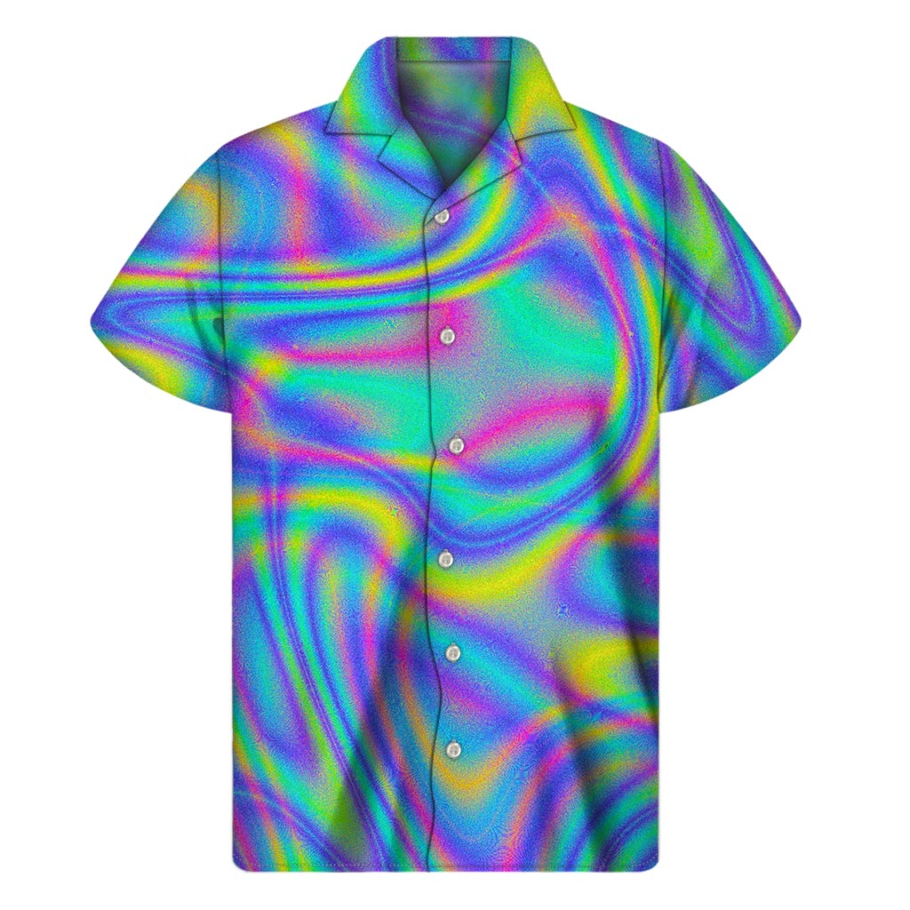 Turquoise Holographic Trppy Print Hawaiian Short Sleeve Shirt - 1