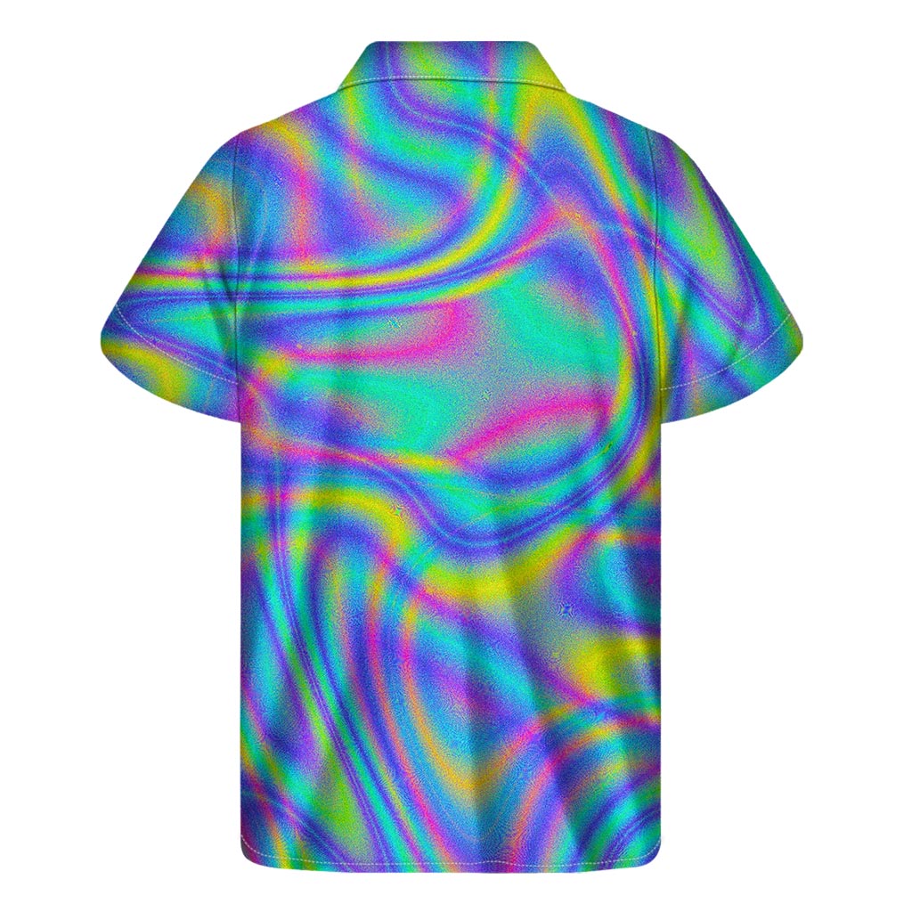 Turquoise Holographic Trppy Print Hawaiian Short Sleeve Shirt - 2