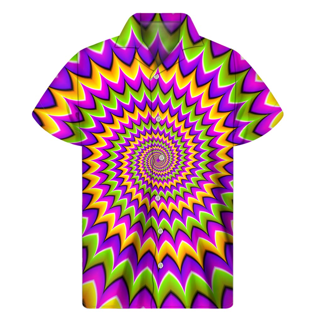 Tropical Vibes: Hawaiian Short Sleeve Shirt in Twisted Colors Optical Illusion Design - 1