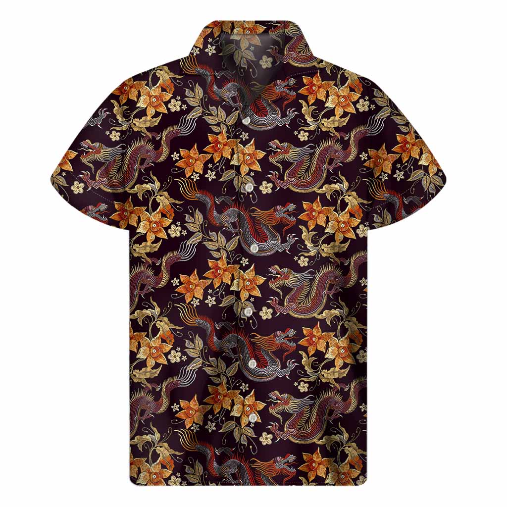 Hawaiian Dragon Flower Vintage Men's Short Sleeve Shirt - 1