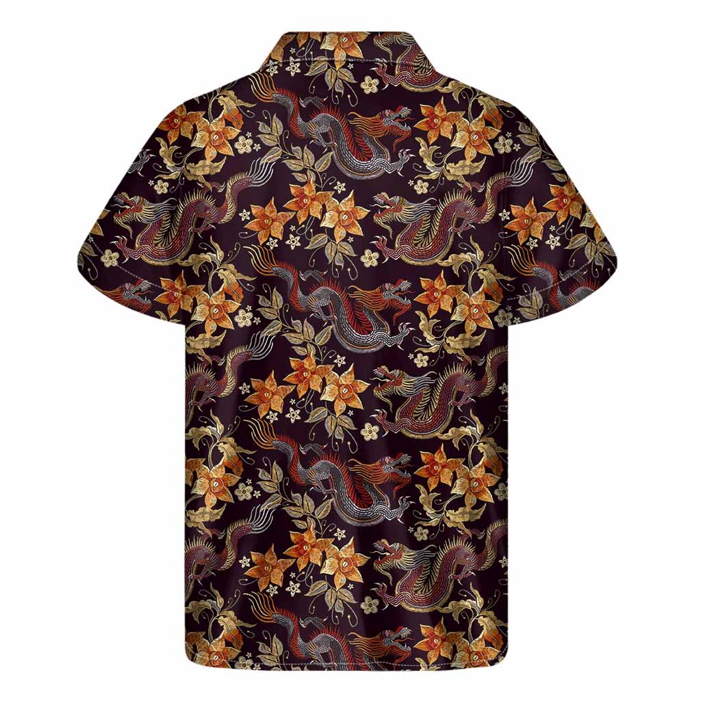 Hawaiian Dragon Flower Vintage Men's Short Sleeve Shirt - 1