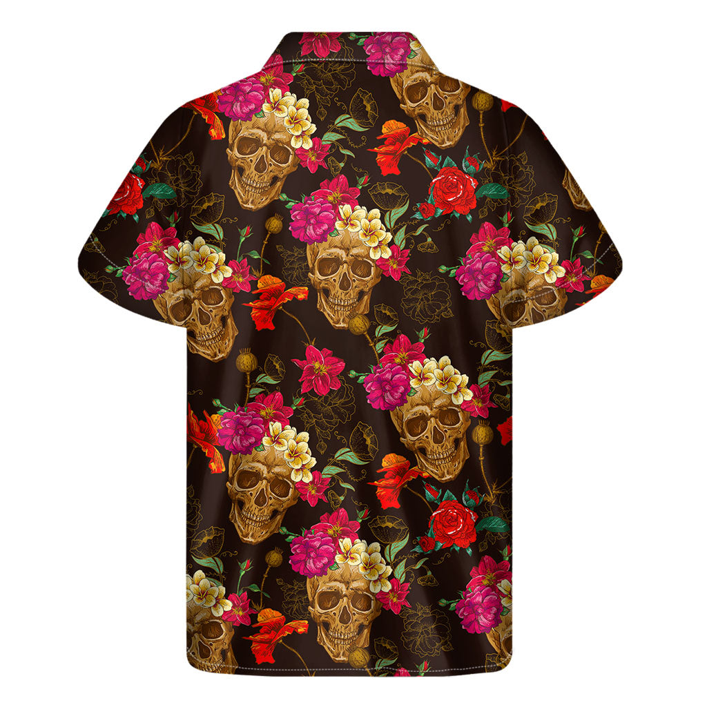 Hawaiian Style Vintage Flowers and Skull Pattern Short Sleeve Shirt - 1