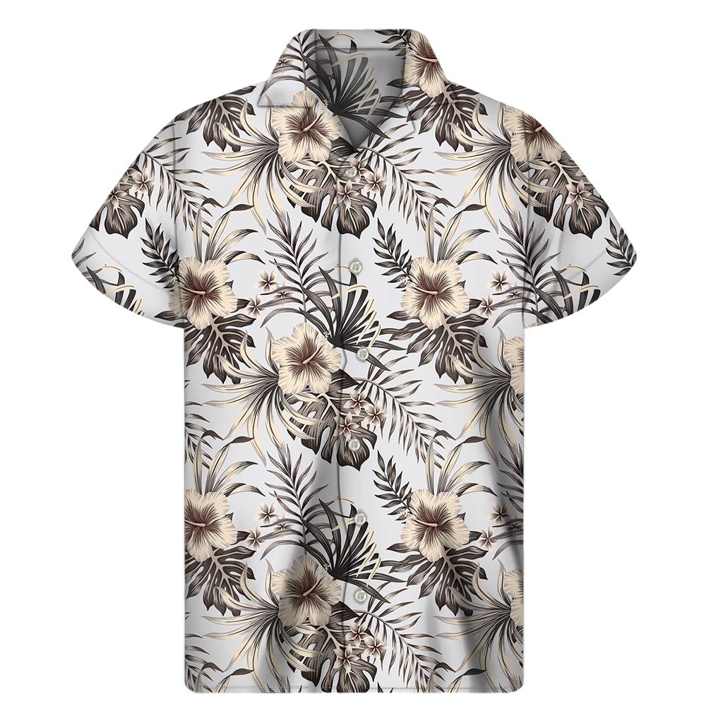 Hawaiian Paradise: Vintage Hibiscus Plumeria Pattern Men's Short Sleeve Shirt - 1