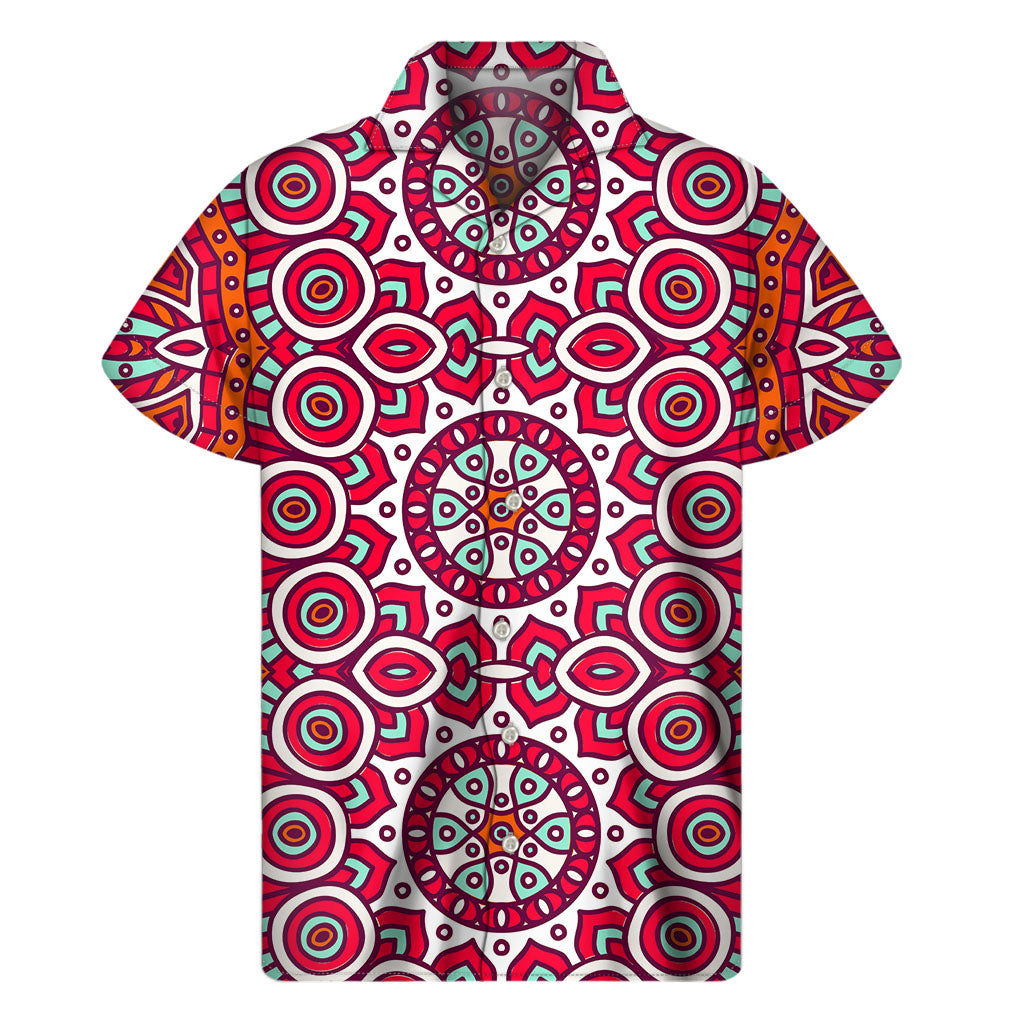 Vintage Hawaiian Mandala Print Men's Short Sleeve Shirt - 1