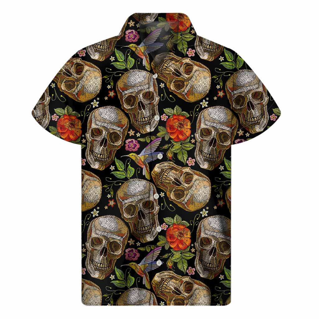 Hawaiian Skull Print Short Sleeve Shirt - 1