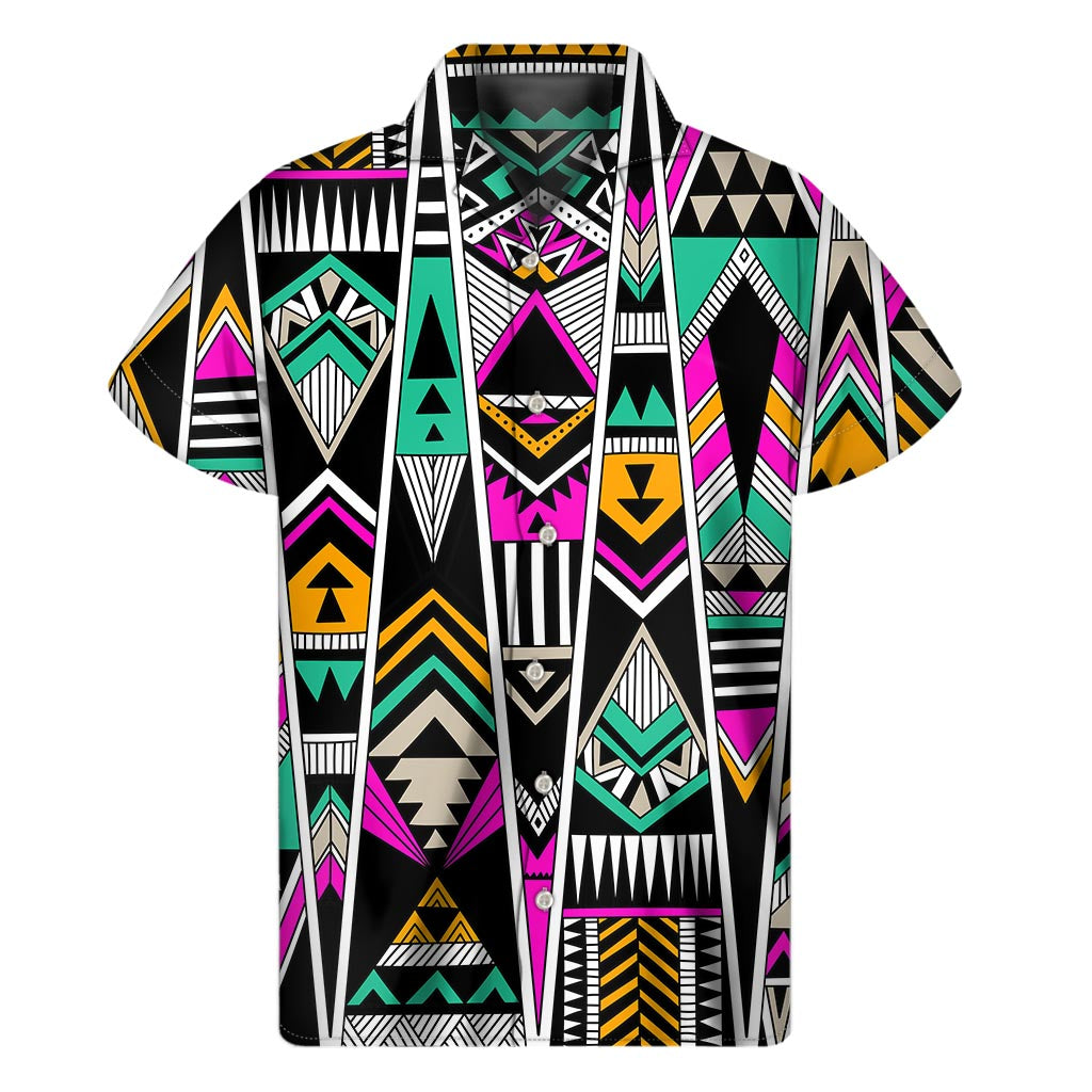 Hawaiian Vibes: Vintage Tribal Aztec Pattern Short Sleeve Shirt - 1