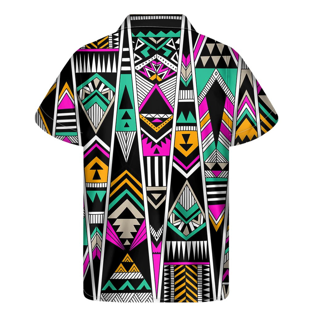 Hawaiian Vibes: Vintage Tribal Aztec Pattern Short Sleeve Shirt - 1