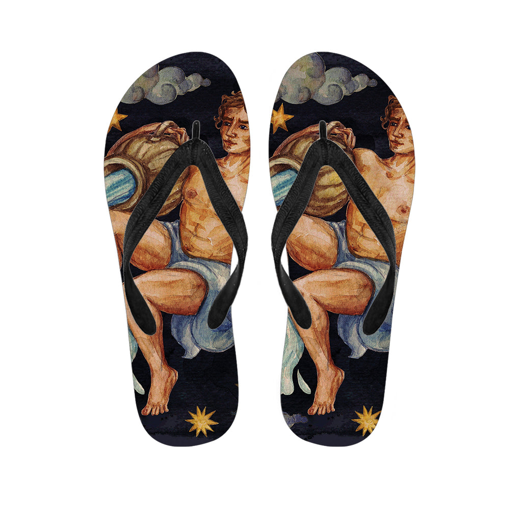 Watercolor Aquarius Zodiac Sign Hawaiian Flip Flops - 1