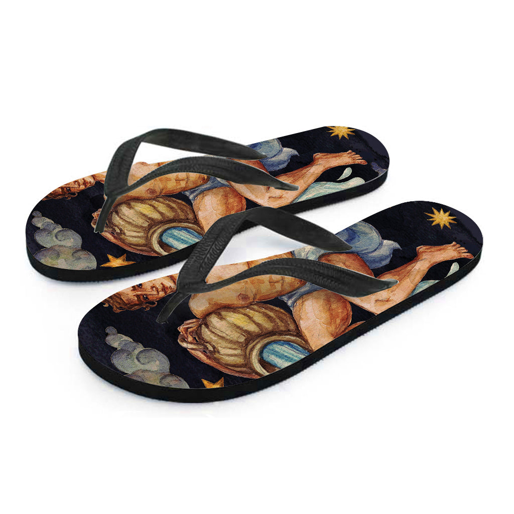 Watercolor Aquarius Zodiac Sign Hawaiian Flip Flops - 1