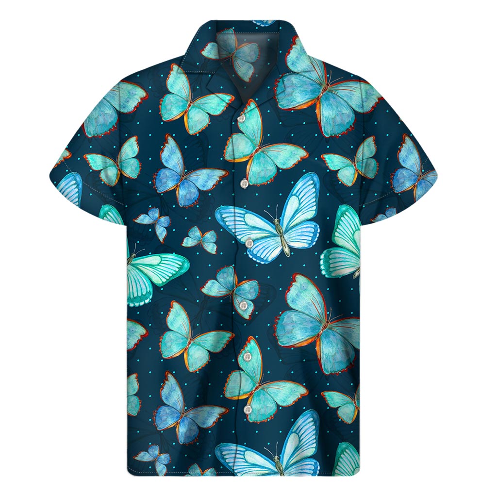 Watercolor Blue Butterfly Hawaiian Aloha Shirt - 1