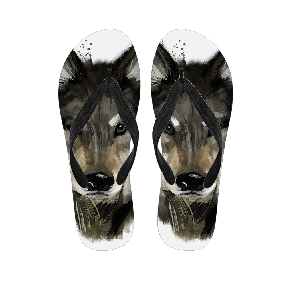 Hawaiian Wolf Watercolor Flip Flops: The Perfect Pair for Your Aloha Attire - 1