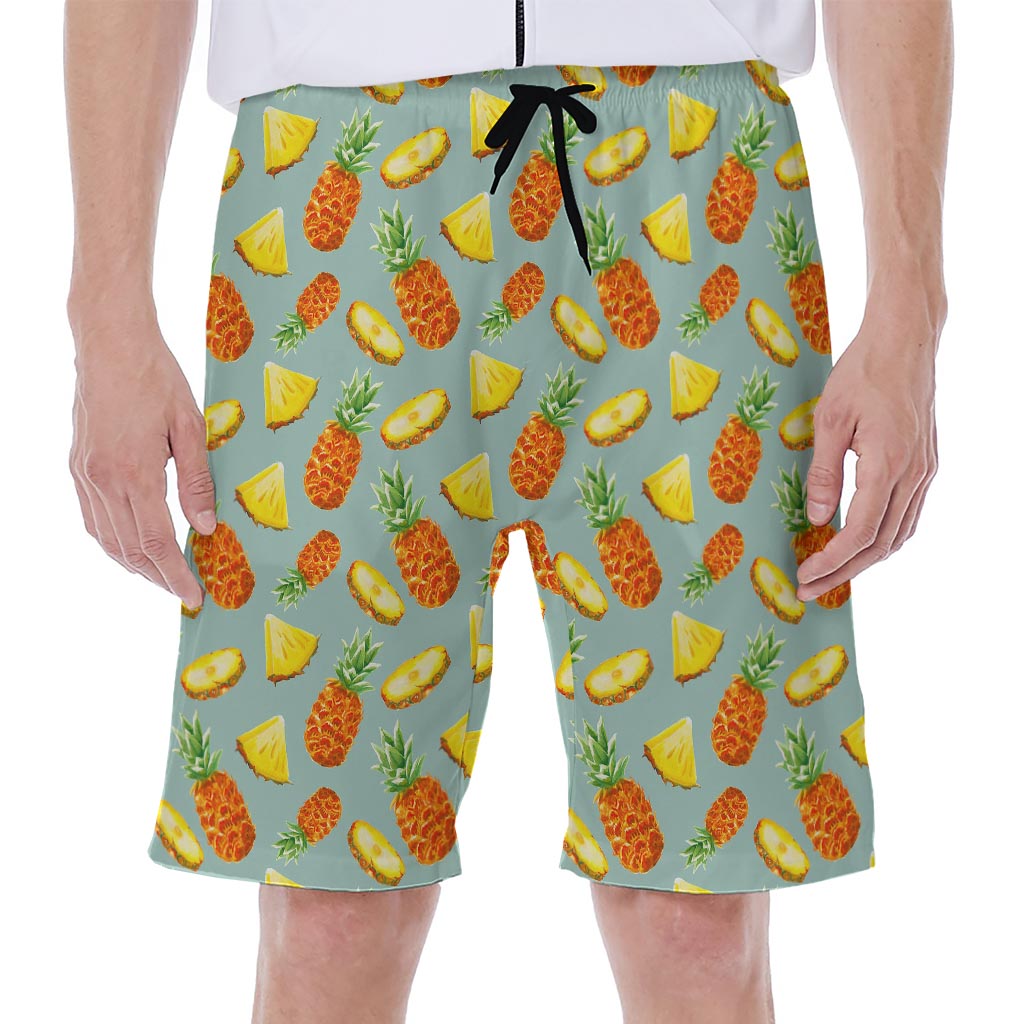 ''Tropical Vibes: Watercolor Pineapple Print Men's Hawaiian Beach Shorts'' - 1