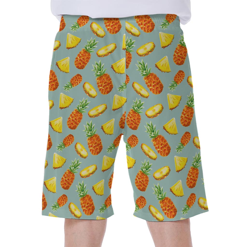 ''Tropical Vibes: Watercolor Pineapple Print Men's Hawaiian Beach Shorts'' - 1