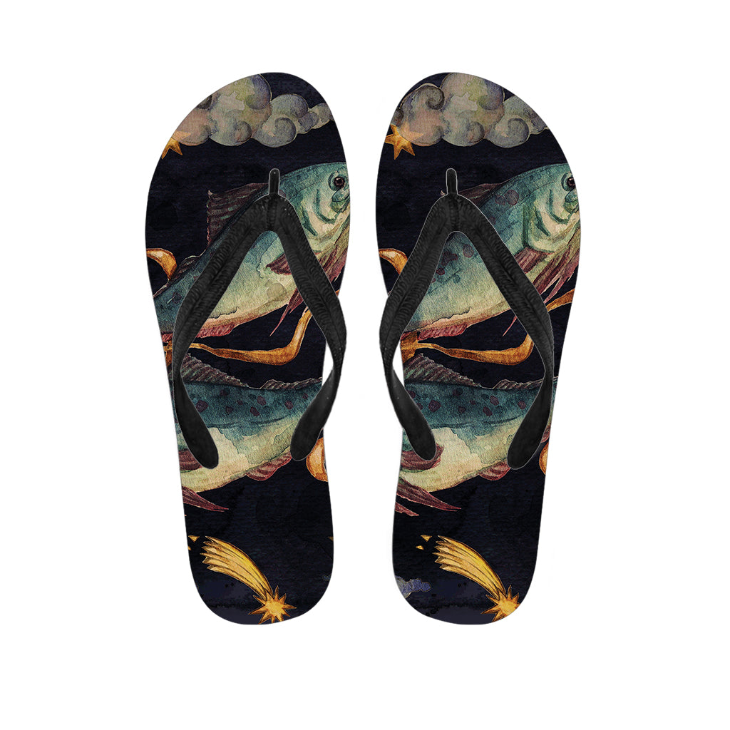 Tropical Vibes: Watercolor Pisces Zodiac Sign Print Hawaiian Flip Flops - 1