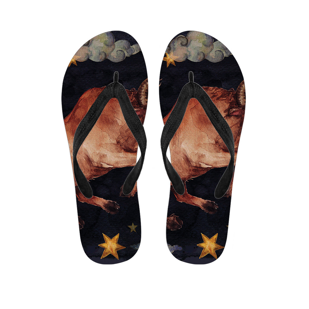 Watercolor Taurus Zodiac Sign Hawaiian Flip Flops - 1