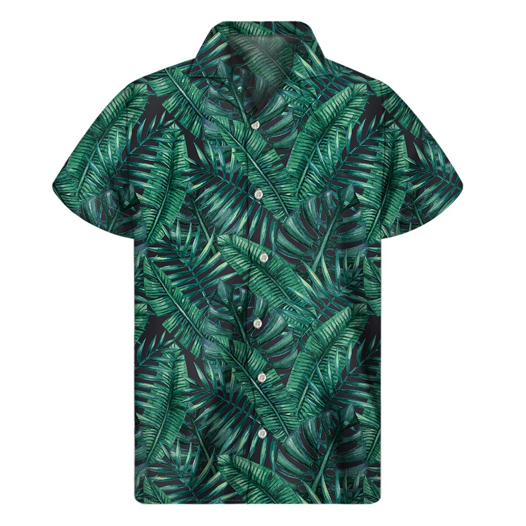 Tropical Breeze: Men's Hawaiian Short Sleeve Shirt with Watercolor Leaf Pattern - 1