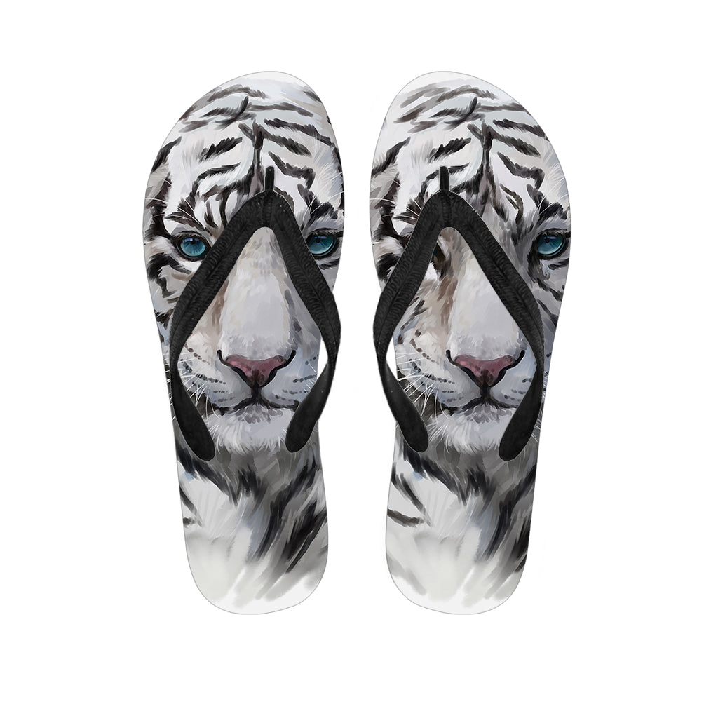 Tropical Paradise: Watercolor White Bengal Tiger Print Hawaiian Flip Flops - 1