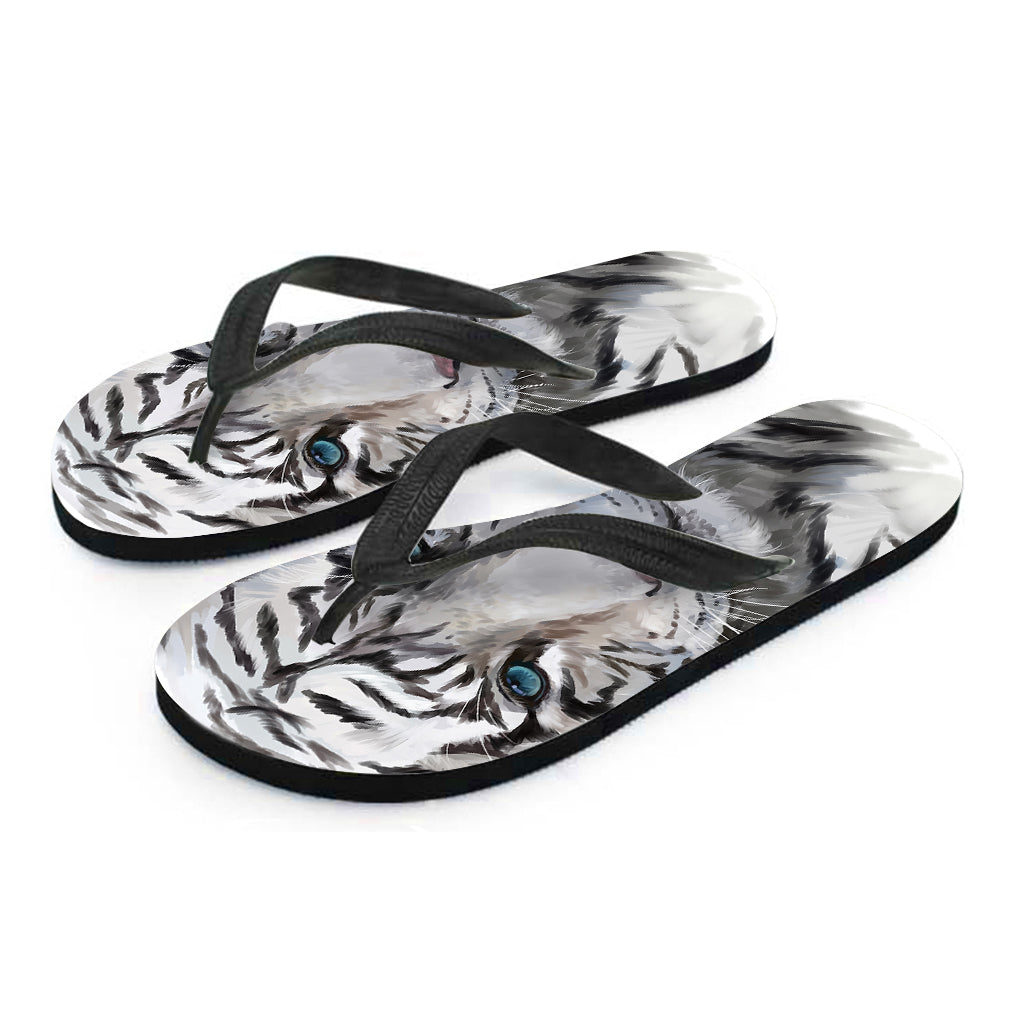 Tropical Paradise: Watercolor White Bengal Tiger Print Hawaiian Flip Flops - 1