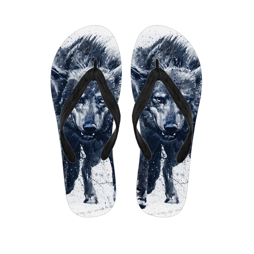 Watercolor Wolf Portrait Hawaiian Flip Flops - 1