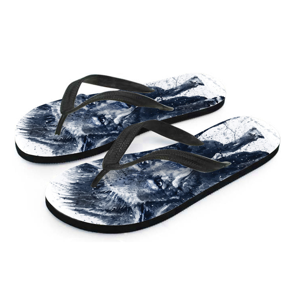 Watercolor Wolf Portrait Hawaiian Flip Flops - 1