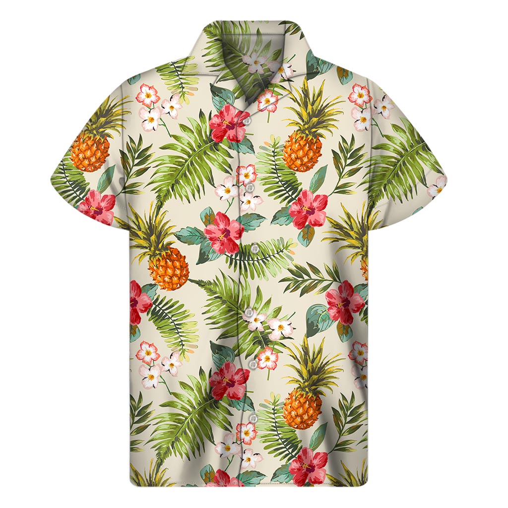 White Aloha Pineapple Pattern Hawaiian Shirt - 1