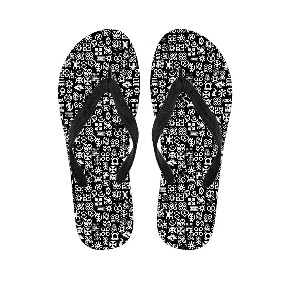 Adinkra Symbols Hawaiian Outfit: White and Black Flip Flops - 1