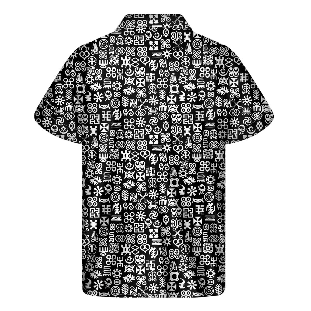 Adinkra Symbols Print Hawaiian Short Sleeve Shirt in White and Black - 2