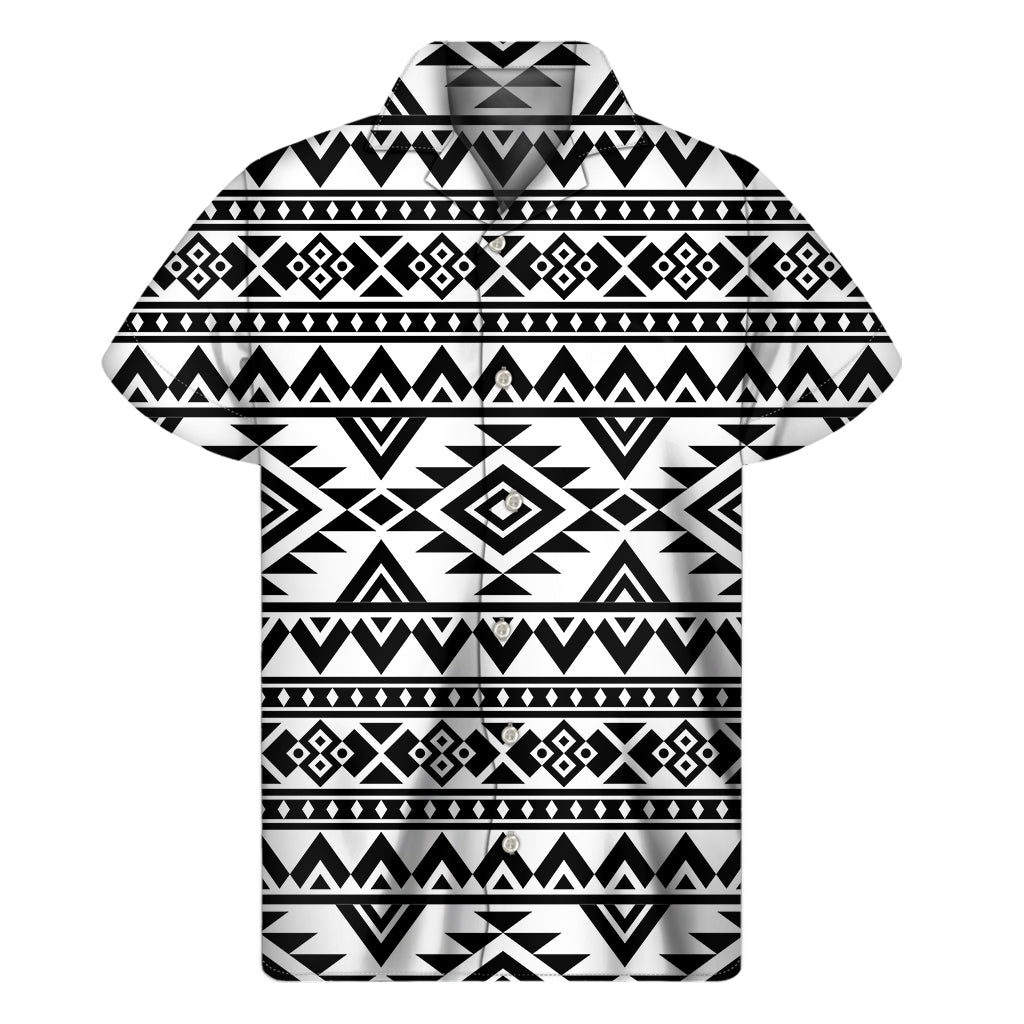 White and Black Aztec Pattern Hawaiian Short Sleeve Shirt - 1