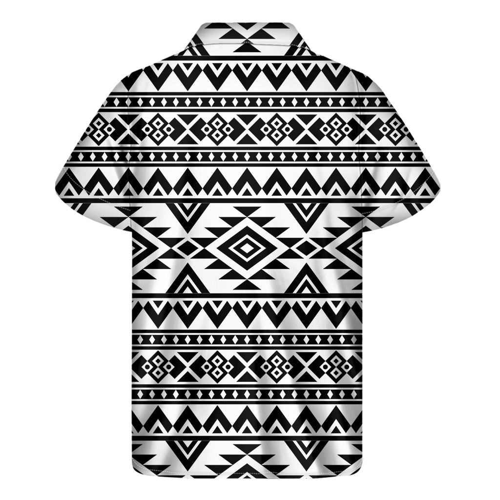 White and Black Aztec Pattern Hawaiian Short Sleeve Shirt - 2