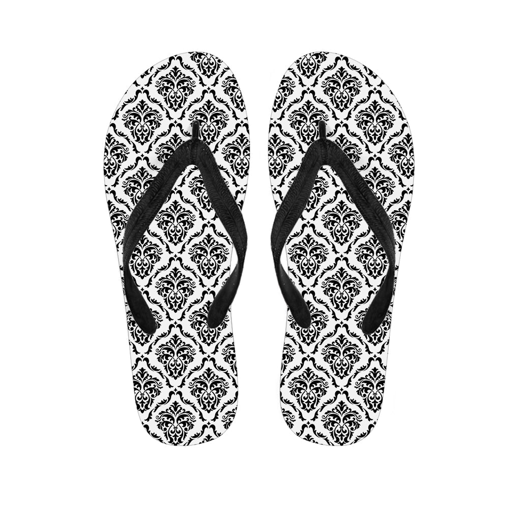 Black and White Damask Hawaiian Flip Flops - The Perfect Addition to Your Island Outfit - 1